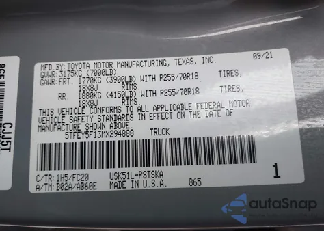 2021 Toyota Tundra Sr5 from USA, damaged, VIN 5TFEY5F13MX294888